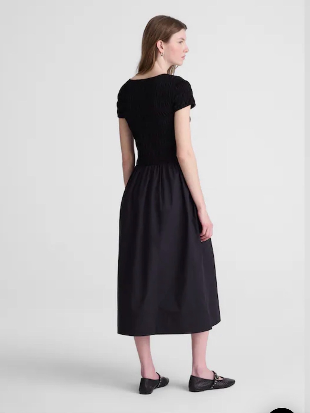 NWT Madewell Smocked Boatneck Midi Dress Jet Black - Picture 4 of 10